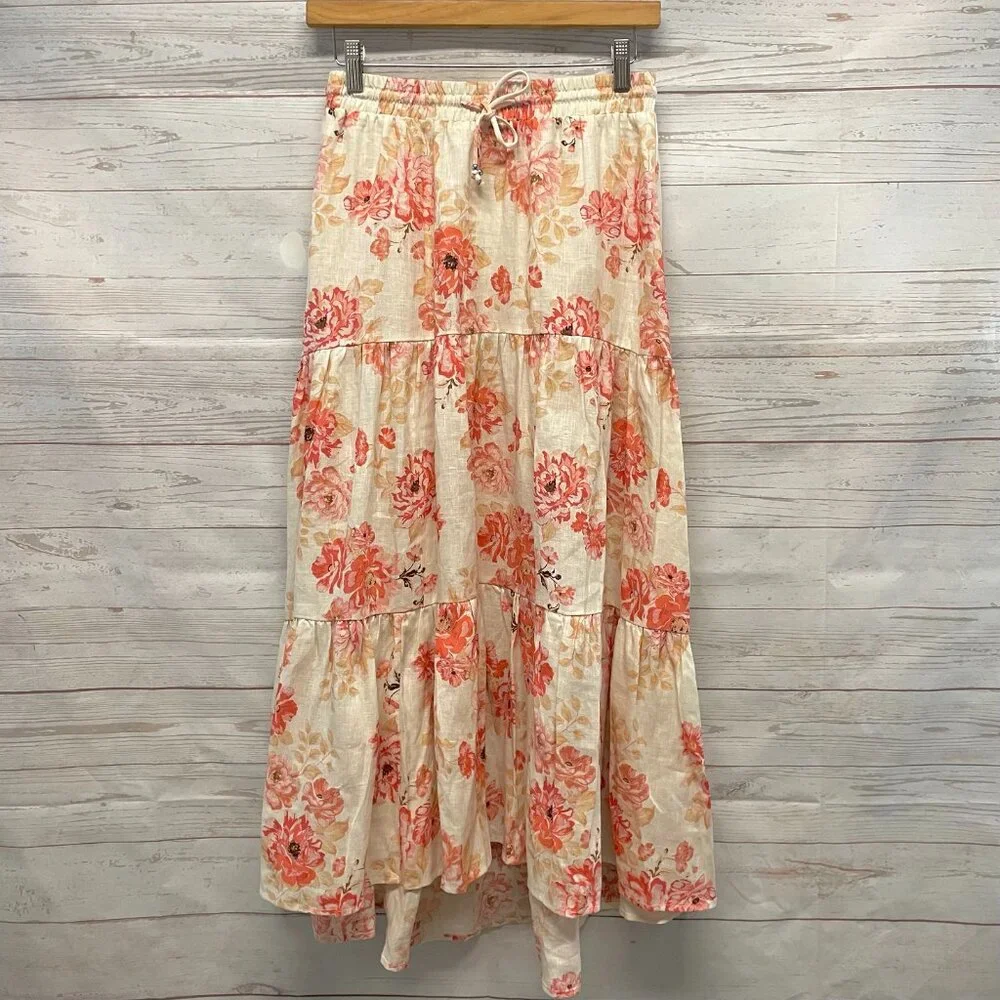 Kivari Florence Tiered Midi Skirt in Sunset Floral - Picture 1 of 8